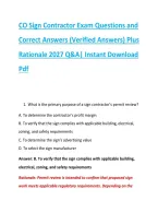 CO Sign Contractor Exam Questions and &NewLine;Correct Answers &lpar;Verified Answers&rpar; Plus &NewLine;Rationale 2027 Q&A&vert; Instant Download &NewLine;Pdf