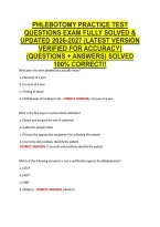 PHLEBOTOMY PRACTICE TEST &NewLine;QUESTIONS EXAM FULLY SOLVED & &NewLine;UPDATED 2026-2027 &lpar;LATEST VERSION &NewLine;VERIFIED FOR ACCURACY&rpar; &NewLine;&lpar;QUESTIONS &plus; ANSWERS&rpar; SOLVED &NewLine;100&percnt; CORRECT&excl;&excl; 