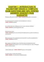 CHAPTER 1 - INTRODUCTION TO &NewLine;PHLEBOTOMY GRADE A&plus; COMPLETE &NewLine;EXAM QUESTIONS AND 100&percnt; VERIFIED &NewLine;ANSWERS &lpar;2026&sol;2027&rpar; PASS &NewLine;GUARANTEE 