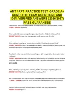 AMT &sol; RPT PRACTICE TEST GRADE A&plus; &NewLine;COMPLETE EXAM QUESTIONS AND &NewLine;100&percnt; VERIFIED ANSWERS &lpar;2026&sol;2027&rpar; &NewLine;PASS GUARANTEE 