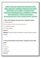 AAERT CERTIFIED DEPOSITION REPORTER &lpar;CDR&rpar; EXAM 2026&sol;2027 COMPLETE PRACTICE TEST BANK QUESTIONS AND CORRECT ANSWERS WITH DETAILED RATIONALES EACH &vert; CURRENTLY TESTING AND FREQUENTLY TESTED QUESTIONS &vert; GUARANTEED PASS STUDY GUIDE &vert;EXPERT VERIFIED