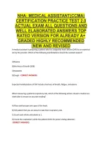 NHA&colon; MEDICAL ASSISTANT&lpar;CCMA&rpar; &NewLine;CERTIFICATION PRACTICE TEST 2&period;0 &NewLine;ACTUAL EXAM ALL QUESTIONS AND &NewLine;WELL ELABORATED ANSWERS TOP &NewLine;RATED VERSION FOR ALREADY A&plus; &NewLine;GRADED HIGHLY RECOMMENDED &NewLine;&vert;NEW AND REVISED