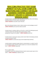 NHA CCMA PRACTICE TEST EXAM &NewLine;NEWEST ACTUAL EXAM COMPLETE &NewLine;QUESTIONS AND CORRECT DETAILED &NewLine;ANSWERS &lpar;VERIFIED ANSWERS&rpar; &NewLine;&vert;ALREADY GRADED A&plus;&vert;&vert;BRAND NEW &NewLine;VERSION 2026&excl;&excl;&excl; 