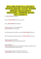 NHA CCMA EXAM FULLY SOLVED & &NewLine;UPDATED 2026-2027 &lpar;LATEST VERSION &NewLine;VERIFIED FOR ACCURACY&rpar; &NewLine;&lpar;QUESTIONS &plus; ANSWERS&rpar; SOLVED &NewLine;100&percnt; CORRECT&excl;&excl; 