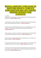MEDICAL ASSISTANT &lpar;CCMA&rpar; EXAM 180 &NewLine;QUESTIONS GRADE A&plus; COMPLETE &NewLine;EXAM QUESTIONS AND 100&percnt; VERIFIED &NewLine;ANSWERS &lpar;2026&sol;2027&rpar; PASS &NewLine;GUARANTEE 