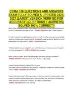 CCMA 180 QUESTIONS AND ANSWERS &NewLine;EXAM FULLY SOLVED & UPDATED 2026&NewLine;2027 &lpar;LATEST VERSION VERIFIED FOR &NewLine;ACCURACY&rpar; &lpar;QUESTIONS &plus; ANSWERS&rpar; &NewLine;SOLVED 100&percnt; CORRECT&excl;&excl; 