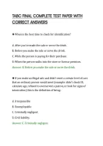 TABC FINAL COMPLETE TEST PAPER WITH&NewLine;CORRECT ANSWERS&NewLine;