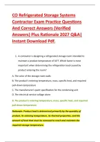 CO Refrigerated Storage Systems &NewLine;Contractor Exam Practice Questions &NewLine;And Correct Answers &lpar;Verified &NewLine;Answers&rpar; Plus Rationale 2027 Q&A&vert; &NewLine;Instant Download Pdf