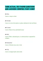 TABE ACTUAL TEST PAPER QUESTIONS&NewLine;AND ANSWERS VERIFIED STUDY SHEET&NewLine;