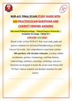 NUR-631 Final Exam Study Guide with 200 Practice Exam Questions and Correct Verified Answers Advanced Pathophysiology &vert; Grand Canyon University &vert; Complete Coverage &vert; Rated A&plus; &lpar;Updated 2026&sol;2027&rpar;&NewLine;