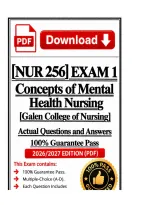 NUR 256 Exam 1 &vert;Concepts of Mental Health Nursing&vert; 2026 Update &vert;100&percnt; Correct &ndash; Galen College 