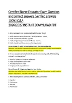 Certified Nurse Educator &lpar;CNE&rpar; Exam Questions and Correct Answers &vert; Nurse Educator Practice&comma; Assessment&comma; Curriculum Design & NLN Certification Study Guide