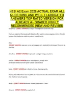 HESI A2 Exam 2026 ACTUAL EXAM ALL &NewLine;QUESTIONS AND WELL ELABORATED &NewLine;ANSWERS TOP RATED VERSION FOR &NewLine;ALREADY A&plus; GRADED HIGHLY &NewLine;RECOMMENDED &vert;NEW AND REVISED