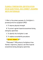 FLORIDA FIREFIGHTER CERTIFICATION &NewLine;EXAM QUESTIONS AND CORRECT ANSWERS &NewLine;WITH RATIONALES 
