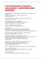LAB MANAGEMENT&colon; FINANCIAL MANAGEMENT  QUESTIONS AND ANSWERS