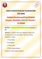 APEA Pathophysiology Exam Master Test Bank &vert; Complete Questions and Correct Detailed Answers &vert; Brand New 2026&sol;2027 Version &vert; A&plus; Graded&NewLine;