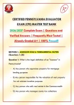 Certified Pennsylvania Evaluator Exam &lpar;CPE&rpar; &vert; Master Test Bank &vert; 2026&sol;2027 &vert; Complete Exam &vert; Questions and Verified Answers &vert; Frequently Most Tested &vert; Already Graded A&plus; &vert; 100&percnt; Passed&excl;&excl;&NewLine;
