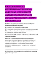 California Private Investigator Examination Questions with Correct Answers & Detailed Rationales &vert; 2026&sol;2027 Edition &vert; Comprehensive PI Exam Preparation & Instant PDF Download