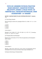 PHYS 261 &lpar;MODERN PHYSICS&rpar; PRACTICE EXAM 2026&sol;2027 &vert; QUANTUM PHYSICS&comma; RELATIVITY&comma; ATOMIC & SOLID STATE &vert; 80 VERIFIED Q&A &vert; DETAILED RATIONALES &vert; PASS GUARANTEED &ndash; A&plus; GRADED 