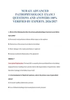 NUR 631 ADVANCED&NewLine;PATHOPHYSIOLOGY EXAM 3&NewLine;QUESTIONS AND ANSWERS 100&percnt;&NewLine;VERIFIED BY EXPERTS&period; 2026&sol;2027