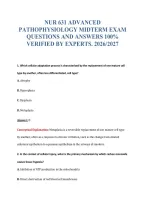 NUR 631 ADVANCED&NewLine;PATHOPHYSIOLOGY MIDTERM EXAM&NewLine;QUESTIONS AND ANSWERS 100&percnt;&NewLine;VERIFIED BY EXPERTS&period; 2026&sol;2027
