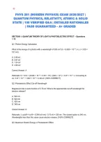 PHYS 261 &lpar;MODERN PHYSICS&rpar; EXAM 2026&sol;2027 &vert; QUANTUM PHYSICS&comma; RELATIVITY&comma; ATOMIC & SOLID STATE &vert; 100 VERIFIED Q&A &vert; DETAILED RATIONALES &vert; PASS GUARANTEED &ndash; A&plus; GRADED