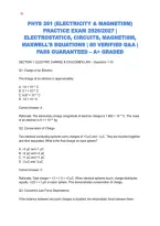 PHYS 261 &lpar;ELECTRICITY & MAGNETISM&rpar; PRACTICE EXAM 2026&sol;2027 &vert; ELECTROSTATICS&comma; CIRCUITS&comma; MAGNETISM&comma; MAXWELL'S EQUATIONS &vert; 80 VERIFIED Q&A &vert; PASS GUARANTEED &ndash; A&plus; GRADED