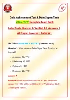 Delta Achievement Test & Delta Sigma Theta 2026&ndash;2027 Complete Exam Bank Latest Tests&comma; Quizzes & Verified A&plus; Answers &vert; All Topics Covered &vert; Rated A&plus;&NewLine;