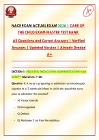 NACE Exam Actual Exam 2026 &vert; Care of the Child Exam Master Test Bank &vert; All Questions and Correct Answers &vert; Verified Answers &vert; Updated Version &vert; Already Graded A&plus;&NewLine;