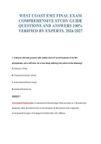 WEST COAST EMT FINAL EXAM&NewLine;COMPREHENSIVE STUDY GUIDE&NewLine;QUESTIONS AND ANSWERS 100&percnt;&NewLine;VERIFIED BY EXPERTS&period; 2026&sol;2027