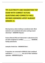 TPC ELECTRICITY AND MAGNETISM TOP &NewLine;EXAM WITH CORRECT ACTUAL &NewLine;QUESTIONS AND CORRECTLY WELL &NewLine;DEFINED ANSWERS LATEST ALREADY &NewLine;GRADED A&plus;