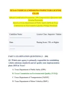 TEXAS VEHICLE EMISSIONS INSPECTOR LICENSE EXAM NEWEST 2026&sol; 2027 TEST BANK&vert; VEHICLE EMISSIONS LICENSE EXAM PREP WITH COMPLETE 200 REAL EXAM QUESTIONS AND CORRECT VERIFIED ANSWERS&sol; ALREADY GRADED A&plus; &lpar;MOST RECENT&excl;&excl;&rpar;