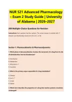 NUR 521 Advanced Pharmacology &ndash; Exam 2 Study Guide &vert; University &NewLine;of Alabama &vert; 2026&ndash;2027 &NewLine;200 Multiple-Choice Questions for Revision 