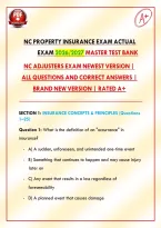 NC Property Insurance Exam Actual Exam 2026&sol;2027 Master Test Bank &vert; NC Adjusters Exam Newest Version &vert; All Questions and Correct Answers &vert; Brand New Version &vert; Rated A&plus;&NewLine;