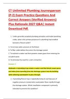 CT Unlimited Plumbing Journeyperson &NewLine;&lpar;P-2&rpar; Exam Practice Questions And &NewLine;Correct Answers &lpar;Verified Answers&rpar; &NewLine;Plus Rationale 2027 Q&A&vert; Instant &NewLine;Download Pdf&period;