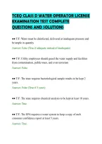 Tceq Class D Water Operator License&NewLine;Examination Test Complete&NewLine;Questions And Solution