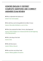 Honors English 9 Odyssey&NewLine;Complete Questions And Correct&NewLine;Answers Exam Review