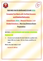 NLN NEX Math Entrance Exam 2026 &vert; Complete Test Bank with Verified Answers and Detailed Rationales &vert; Actual Exam 2026 &vert; Newest Version &vert; A&plus; Graded Solutions &vert; Nursing Entrance Exam Preparation&NewLine;