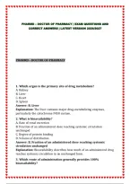 Pharmd &ndash; Doctor Of Pharmacy &vert; Exam Questions And Correct Answers &vert; Latest Version 2026&sol;2027&NewLine;&NewLine;
