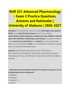 NUR 521 Advanced Pharmacology &ndash; Exam 4 Blueprint Study Guide &vert; &NewLine;Practice Questions&comma; Answers and &NewLine;Rationales &vert; University of Alabama &NewLine;&vert; 2026&ndash;2027 