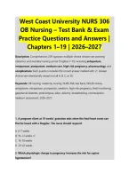 West Coast University NURS 306 &NewLine;OB Nursing &ndash; Test Bank & Exam &NewLine;Practice Questions and Answers &vert; &NewLine;Chapters 1&ndash;19 &vert; 2026&ndash;2027 
