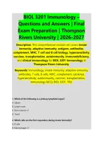 BIOL 3201 Immunology &ndash; &NewLine;Questions and Answers &vert; Final &NewLine;Exam Preparation &vert; Thompson &NewLine;Rivers University &vert; 2026&ndash;2027 