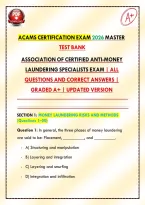 ACAMS Certification Exam 2026 Master Test Bank Association of Certified Anti-Money Laundering Specialists Exam &vert; All Questions and Correct Answers &vert; Graded A&plus; &vert; Updated Version&NewLine;