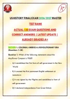 US History Final Exam 2026&sol;2027 Master Test Bank Actual 130 Exam Questions and Correct Answers &vert; Latest Update &vert; Already Graded A&plus;&NewLine;