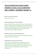 Texas Esthetician State Board&NewLine;Updated Actual Exam Questions&NewLine;And Correct Answers Graded A&plus;
