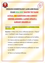 Oregon Cosmetology Laws and Rules Exam &vert; 2026&sol;2027 &vert; Master Test Bank &vert; Actual 300 Questions and Correct Verified Answers &vert; Latest Update &vert; Already Graded A&plus;&NewLine;