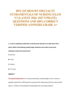 Bsn 225 Hesi Rn Specialty&NewLine;Fundamentals Of Nursing Exam&NewLine;V3 &lpar;Latest 2026&sol; 2027 Update&rpar;&NewLine;Questions And 100&percnt; Correct&NewLine;Verified Answers&vert; Grade A&plus;