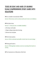 TEXES 181 DEAF AND HARD OF HEARING&NewLine;EXAM COMPREHENSIVE STUDY GUIDE WITH&NewLine;SOLUTIONS&NewLine;