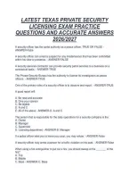 LATEST TEXAS PRIVATE SECURITY&NewLine;LICENSING EXAM PRACTICE&NewLine;QUESTIONS AND ACCURATE ANSWERS&NewLine;2026&sol;2027
