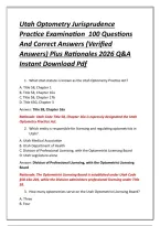 Utah Optometry Jurisprudence Practice Examination 100 Questions And Correct Answers &lpar;Verified Answers&rpar; Plus Rationales 2026 Q&A Instant Download Pdf